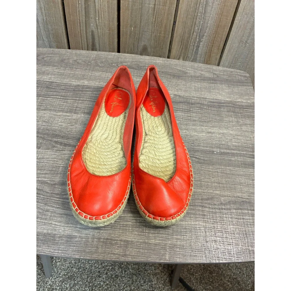 Cole Haan Red Leather Espadrille Flats Women 9.5B D34785 Slip On Jute‎ Sole